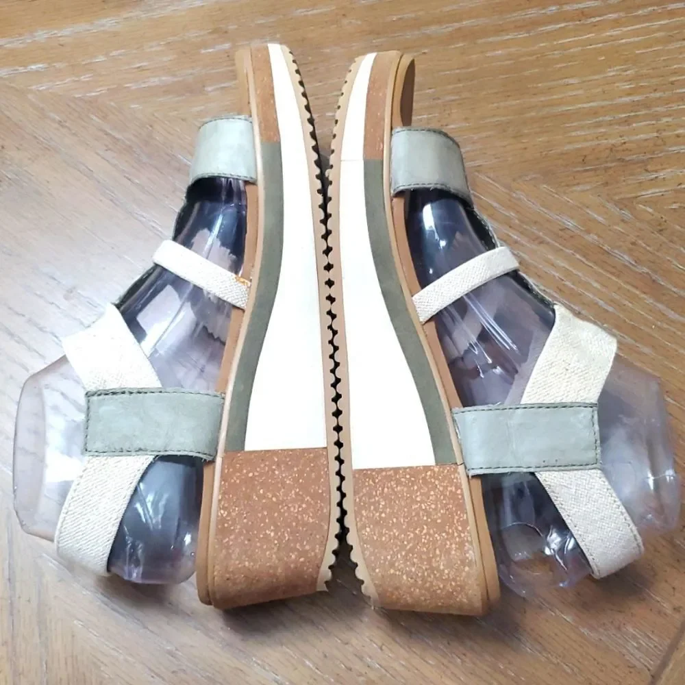 Yellowbox Platform Leather Green/ beige stacked wedge sandal 8.5 - Picture 6 of 9